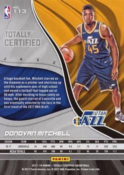2017-18 Panini Totally Certified #113 Donovan Mitchell Back