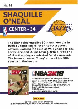 2017-18 Hoops - Shaquille O'Neal NBA2K18 #18 Shaquille O'Neal Back