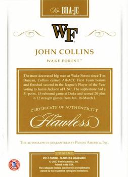 2017 Panini Flawless Collegiate - Rookie Autographs Sapphire #BRA-JC John Collins Back