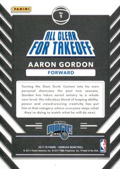 2017-18 Donruss - All Clear for Takeoff Press Proof #1 Aaron Gordon Back