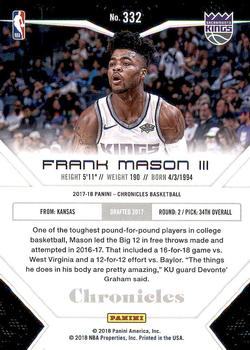 2017-18 Panini Chronicles #332 Frank Mason III Back
