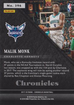 2017-18 Panini Chronicles #396 Malik Monk Back