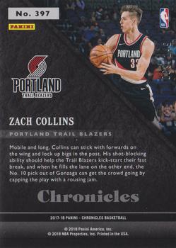 2017-18 Panini Chronicles #397 Zach Collins Back