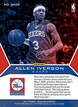 2017-18 Panini Ascension - Making History #MH35 Allen Iverson Back