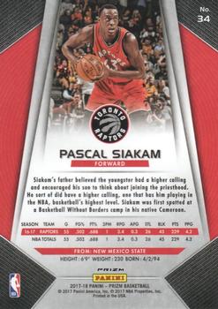 2017-18 Panini Prizm - Prizms Red White and Blue #34 Pascal Siakam Back