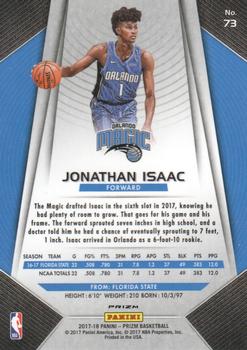 2017-18 Panini Prizm - Prizms Red White and Blue #73 Jonathan Isaac Back