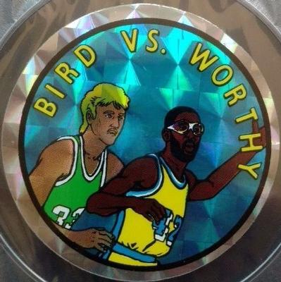 1985 Prism Jewel NBA Stickers #NNO Larry Bird / James Worthy Front