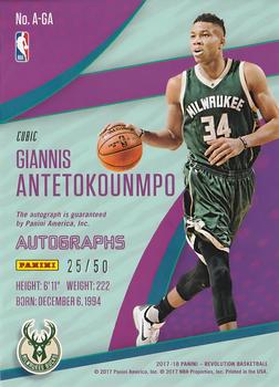 2017-18 Panini Revolution - Autographs Cubic #A-GA Giannis Antetokounmpo Back