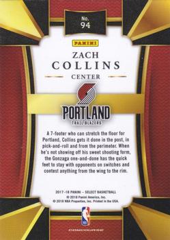2017-18 Panini Select #94 Zach Collins Back