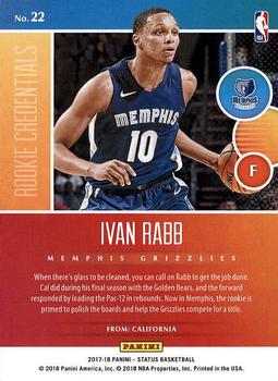 2017-18 Panini Status - Rookie Credentials #22 Ivan Rabb Back