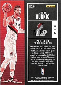2017-18 Panini Contenders - Game Ticket #61 Jusuf Nurkic Back