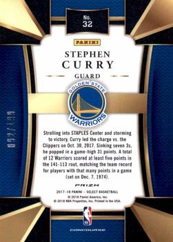 2017-18 Panini Select - Maroon Prizms #32 Stephen Curry Back