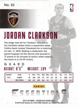 2017-18 Panini Essentials #52 Jordan Clarkson Back