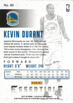 2017-18 Panini Essentials #80 Kevin Durant Back