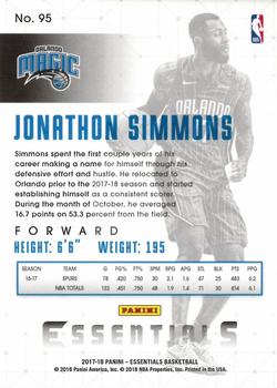 2017-18 Panini Essentials #95 Jonathon Simmons Back