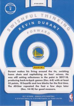 2017-18 Donruss Optic - Swishful Thinking Holo #2 Kevin Durant Back