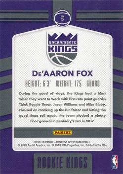 2017-18 Donruss Optic - Rookie Kings #5 De'Aaron Fox Back