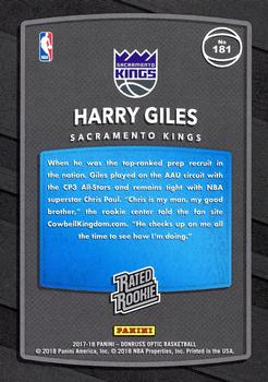 2017-18 Donruss Optic - Rated Rookie Shock #181 Harry Giles Back