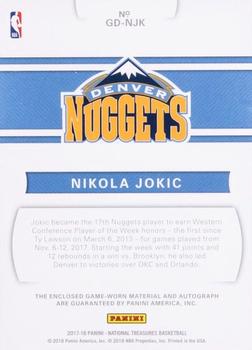 2017-18 Panini National Treasures - Game Gear Dual Autographs #GD-NJK Nikola Jokic Back