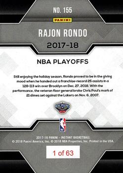 2017-18 Panini Instant NBA Playoffs #155 Rajon Rondo Back