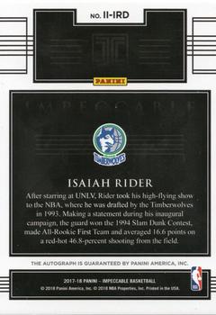 2017-18 Panini Impeccable - Indelible Ink Platinum #II-IRD Isaiah Rider Back