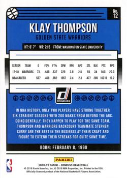 2018-19 Donruss - Press Proof Red Laser #12 Klay Thompson Back