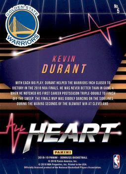 2018-19 Donruss - All Heart #5 Kevin Durant Back