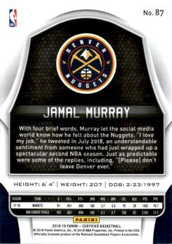 2018-19 Panini Certified - Base Mirror #87 Jamal Murray Back