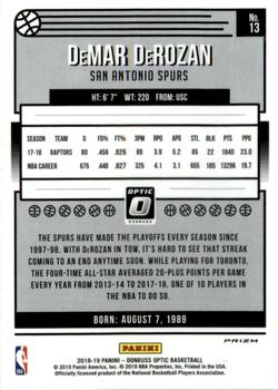 2018-19 Donruss Optic - Checkerboard #13 DeMar DeRozan Back