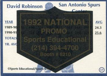 1991-92 Sports Educational - 1992 National Convention Promos #17 David Robinson Back