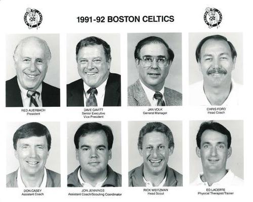 1991-92 Boston Celtics Team Issue #NNO Red Auerbach / Dave Gavitt / Jan Volk / Chris Ford / Don Casey / Jon Jennings / Rick Weitzman / Ed Lacerte Front