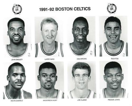 1991-92 Boston Celtics Team Issue #NNO John Bagley / Larry Bird / Dee Brown / Rick Fox / Kevin Gamble / Anderson Hunt / Joe Kleine / Reggie Lewis Front