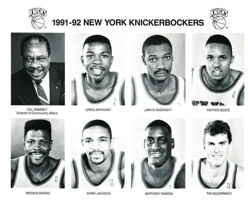 1991-92 New York Knicks Team Issue #NNO Cal Ramsey / Greg Anthony / Jarvis Basnight / Patrick Eddie / Patrick Ewing / Mark Jackson / Anthony Mason / Tim McCormick Front