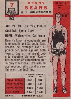 1957-58 Topps #7 Kenny Sears Back