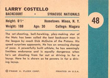 1961-62 Fleer #48 Larry Costello Back