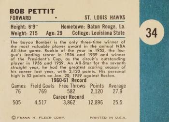 1961-62 Fleer #34 Bob Pettit Back