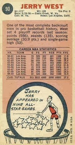 1969-70 Topps #90 Jerry West Back