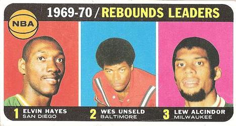 1970-71 Topps #5 1969-70 Rebounds Leaders (Elvin Hayes / Wes Unseld / Lew Alcindor) Front