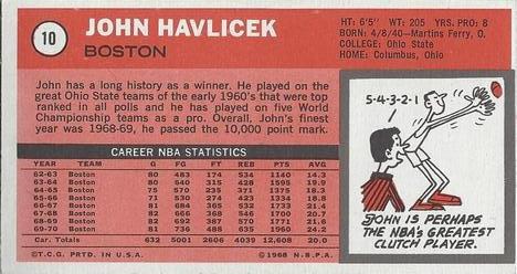 1970-71 Topps #10 John Havlicek Back