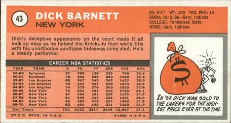 1970-71 Topps #43 Dick Barnett Back
