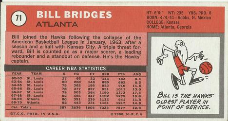1970-71 Topps #71 Bill Bridges Back