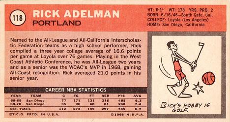 1970-71 Topps #118 Rick Adelman Back