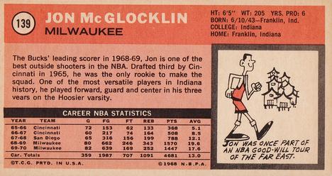 1970-71 Topps #139 Jon McGlocklin Back