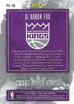 2018-19 Panini Court Kings - Jade #19 De'Aaron Fox Back