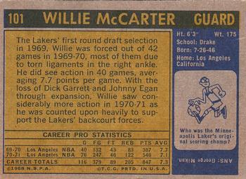 1971-72 Topps #101 Willie McCarter Back