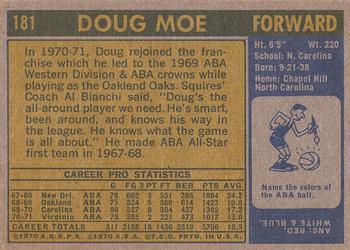 1971-72 Topps #181 Doug Moe Back