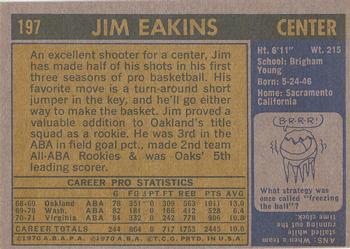 1971-72 Topps #197 Jim Eakins Back
