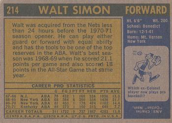1971-72 Topps #214 Walt Simon Back
