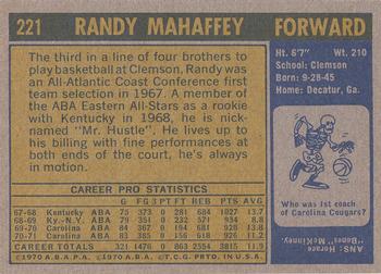 1971-72 Topps #221 Randy Mahaffey Back