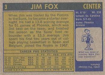 1971-72 Topps #3 Jim Fox Back